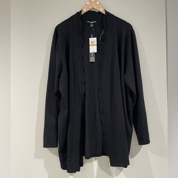 Cable & Gauge Sweaters - Cable & Gauge Woman Black Scalloped Cardigan Size 3X, Business Casual Officewear